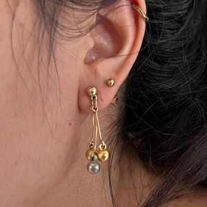 Vintage 80s dangle Earrings gold‎ tone beads